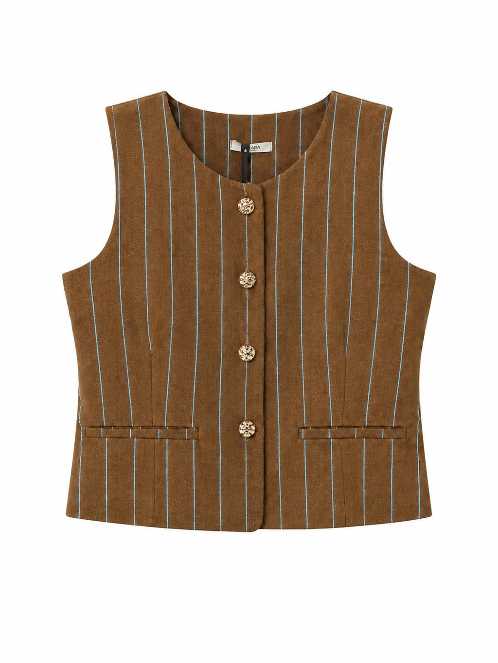 Gilet gessato con bottoni dorati
