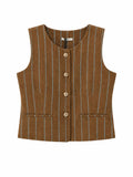 Gilet gessato con bottoni dorati