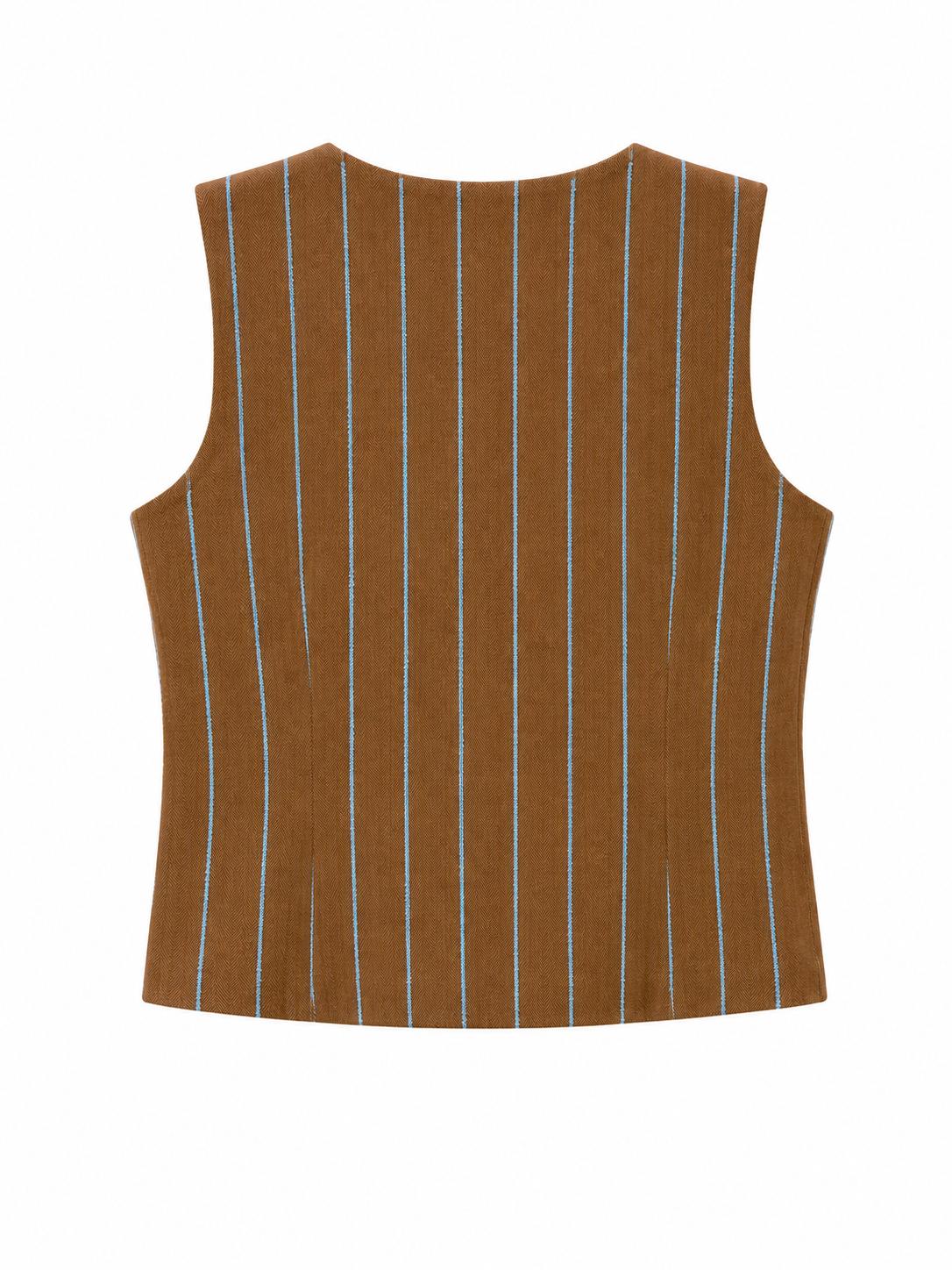 Gilet gessato con bottoni dorati