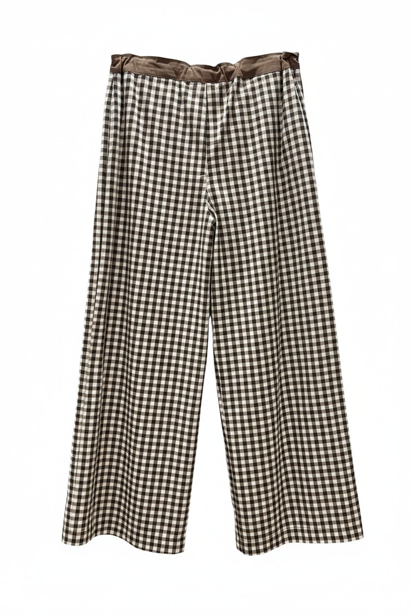 pantalone wide leg vichy marroni/beige