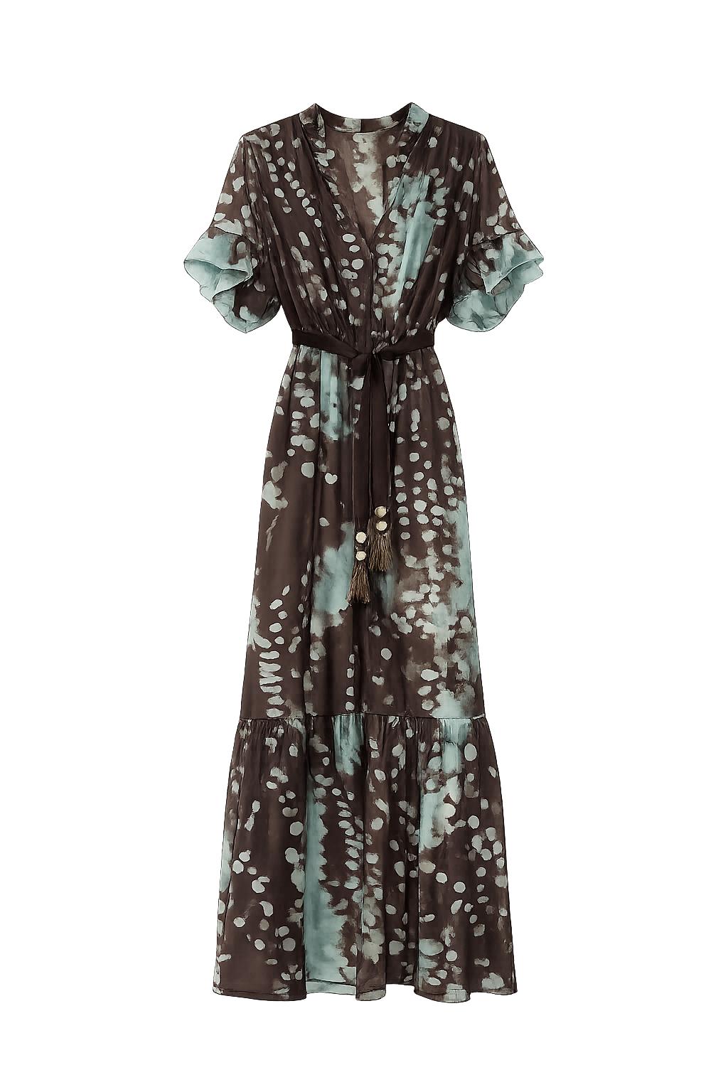Vestito Lungo Marrone e verde acqua