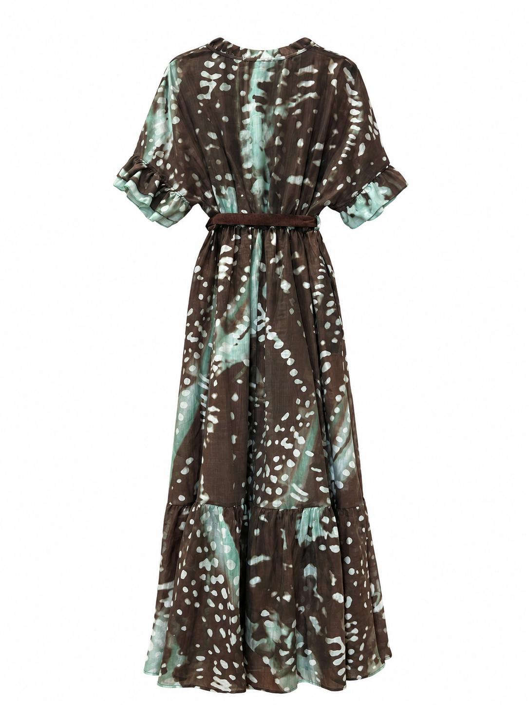 Vestito Lungo Marrone e verde acqua