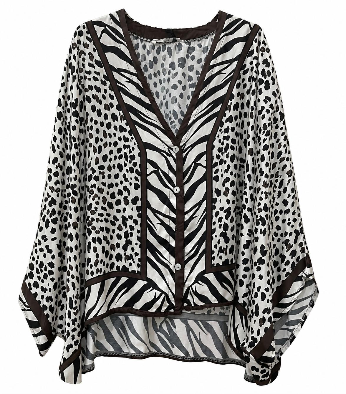 Blusa effetto Kimono animalier