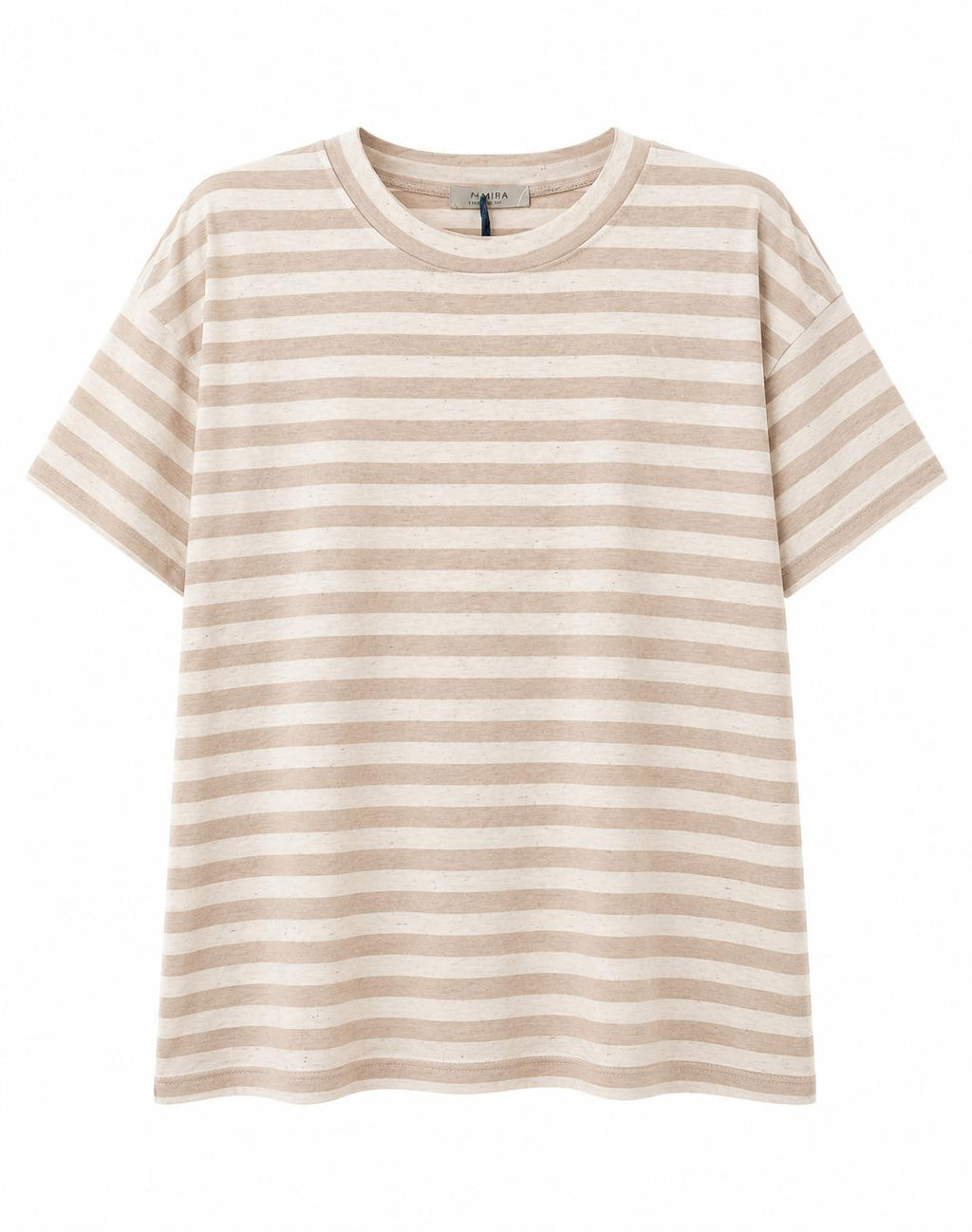 T-shirt a righe beige e burro