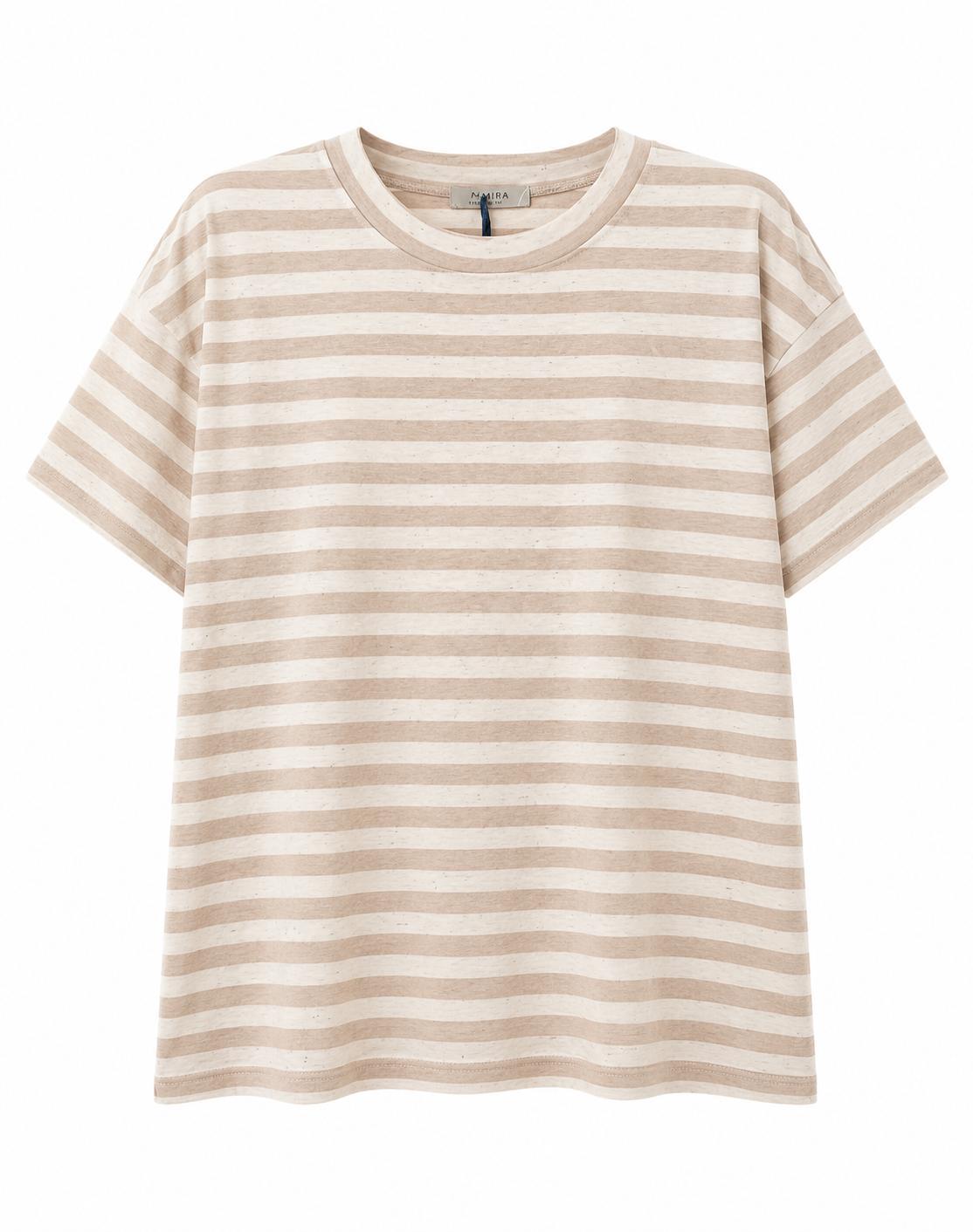 T-shirt a righe beige e burro