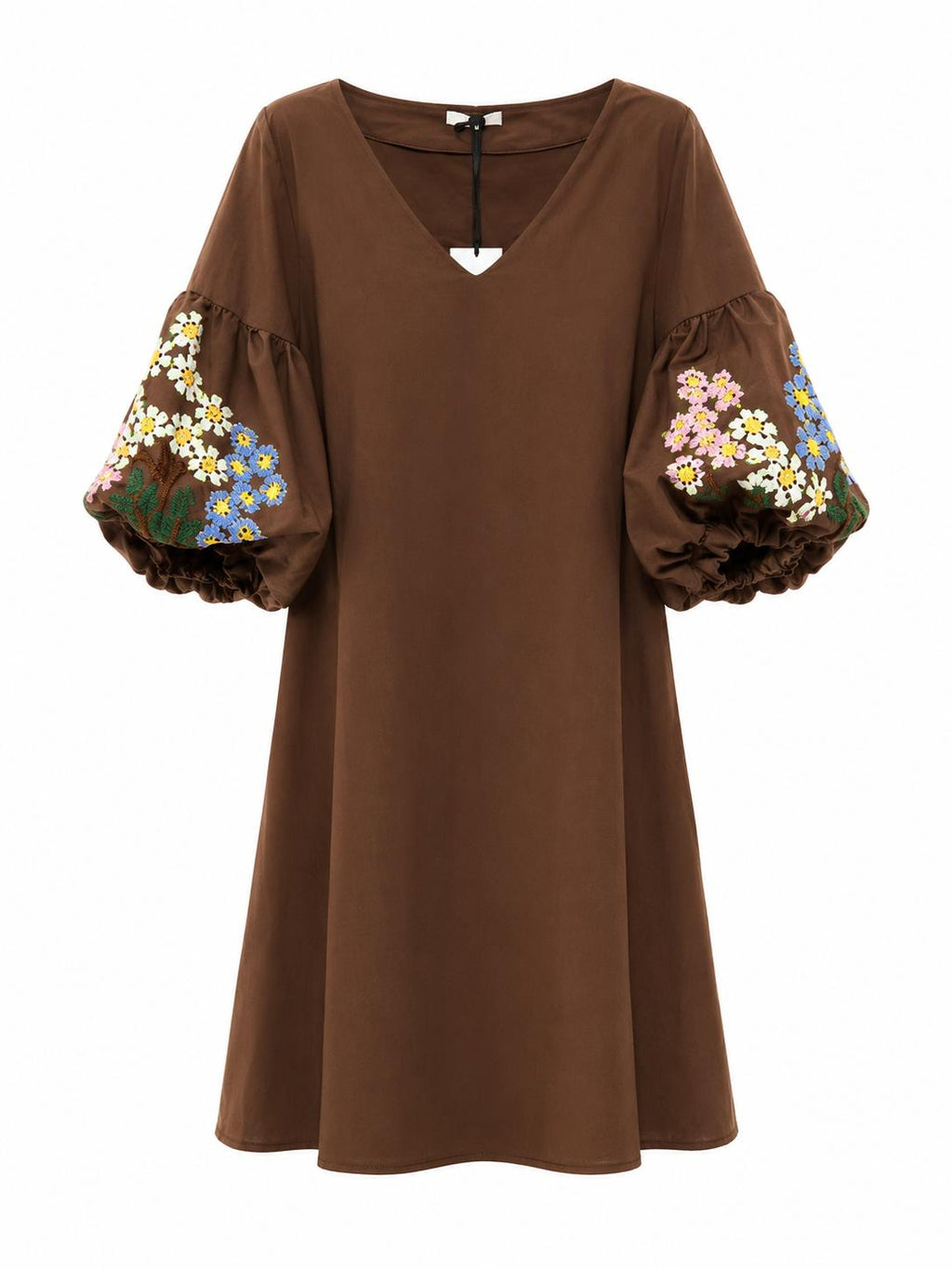 Vestito Midi con Maniche a sbuffo ricamate