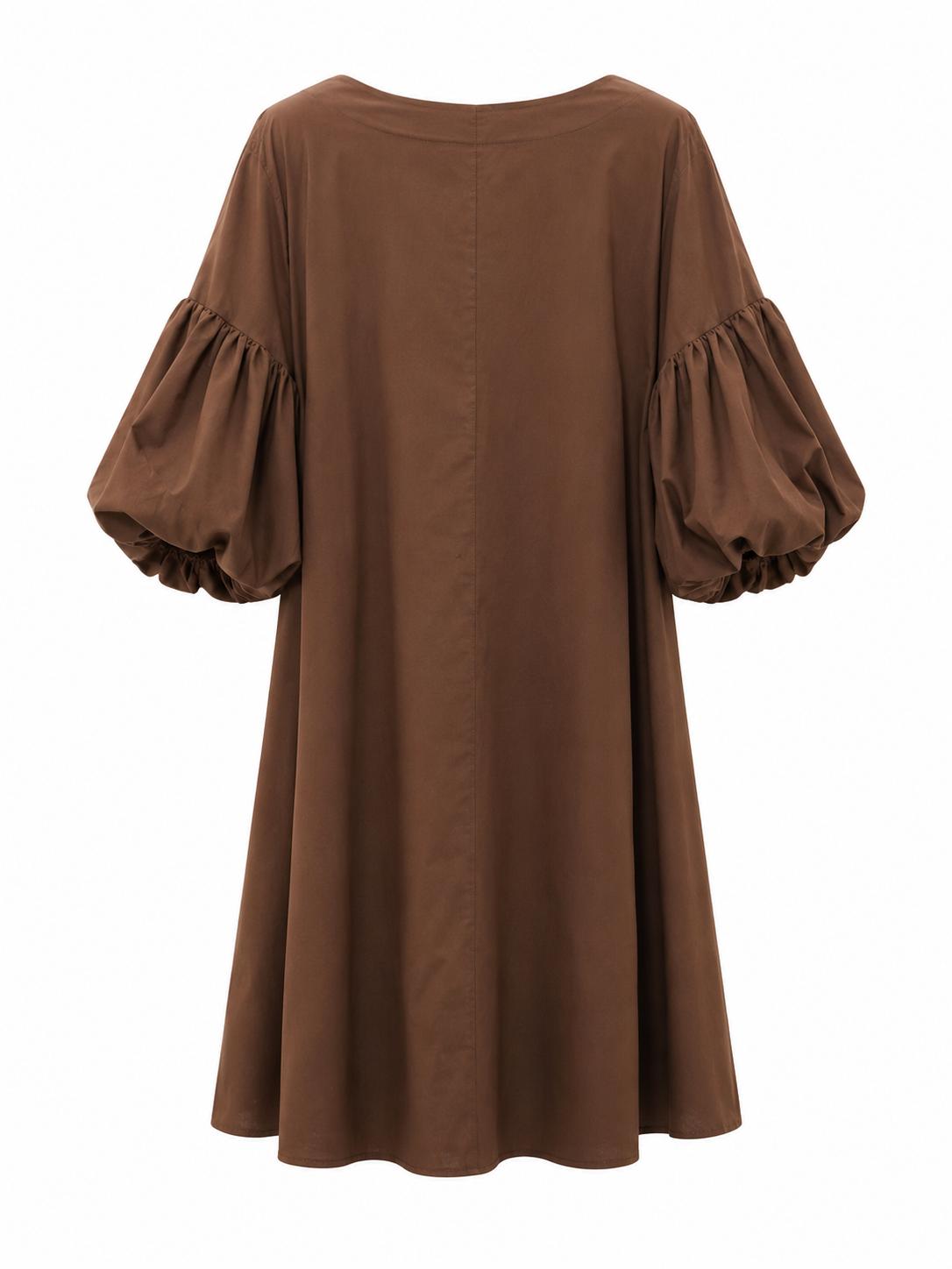 Vestito Midi con Maniche a sbuffo ricamate