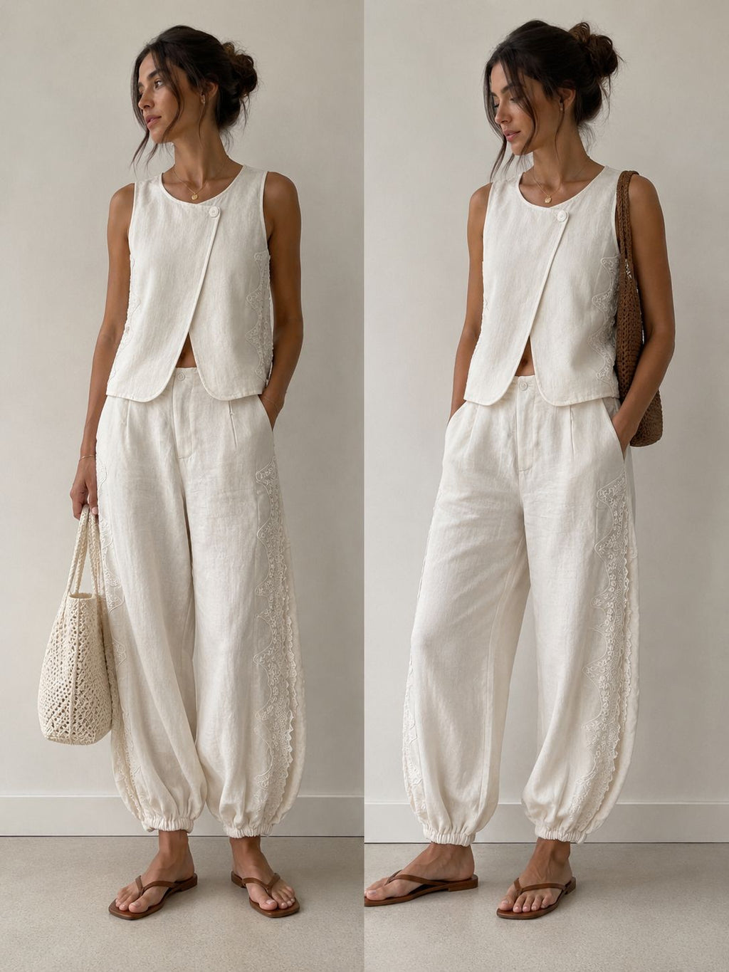 Pantalone Boho con applicazione in pizzo