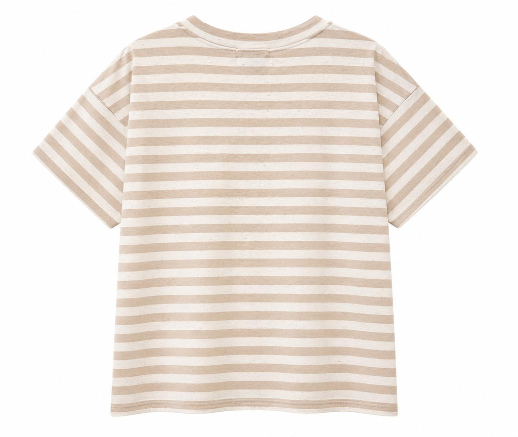 T-shirt a righe beige e burro