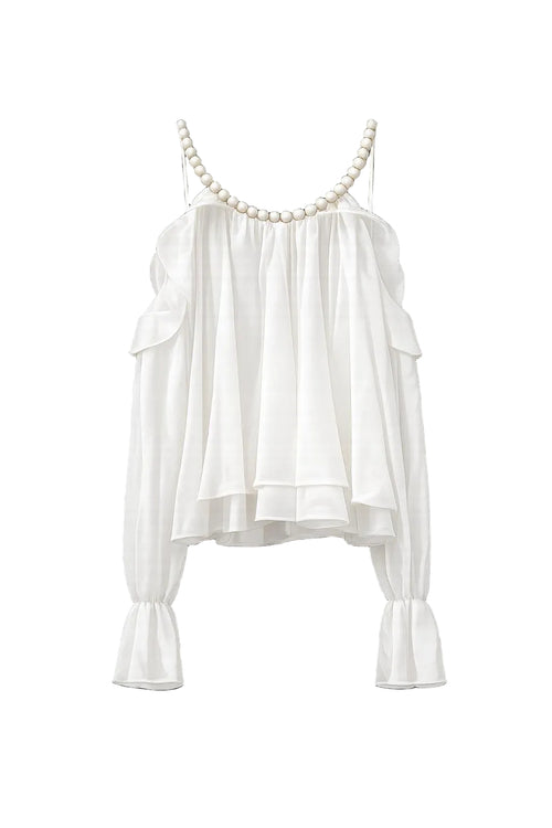 camicetta con spalline perla bianca