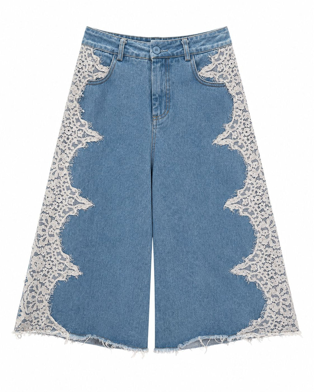 Bermuda in denim con pizzo