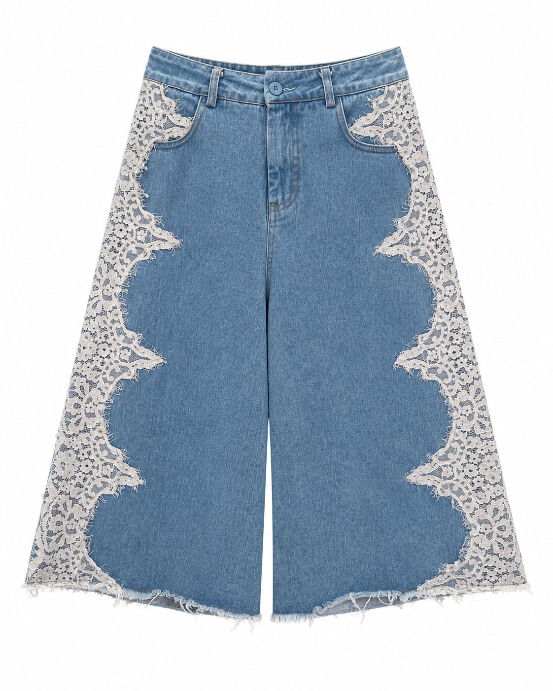 Bermuda in denim con pizzo