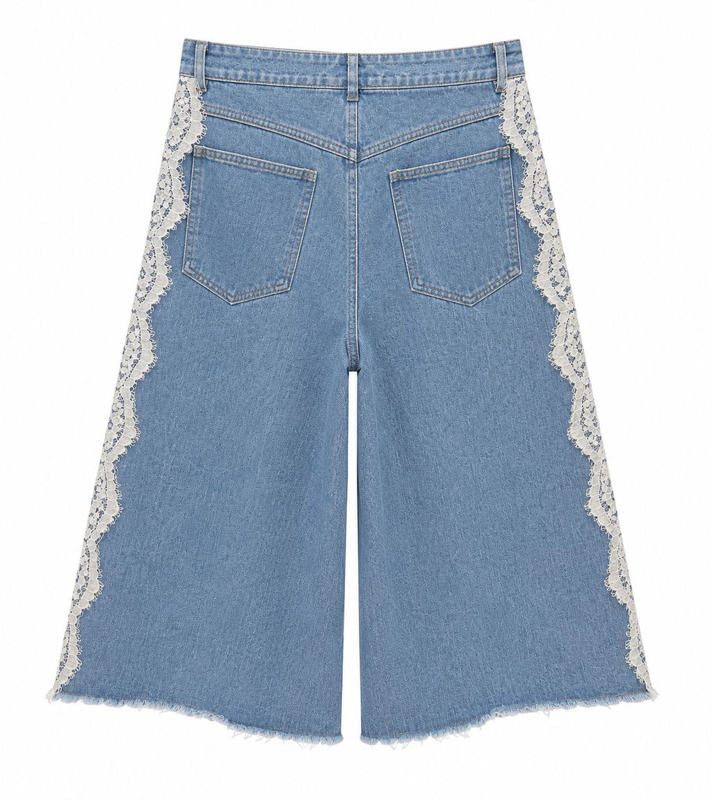 Bermuda in denim con pizzo