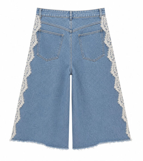 Bermuda in denim con pizzo