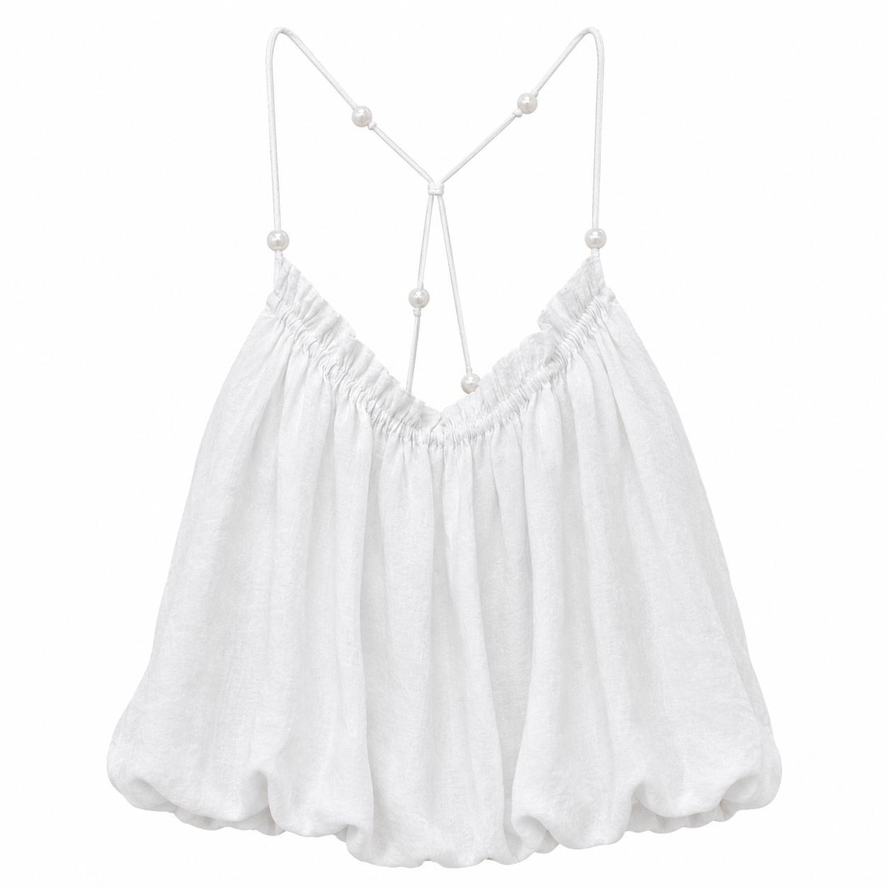 Top con spalline incrociate e perle