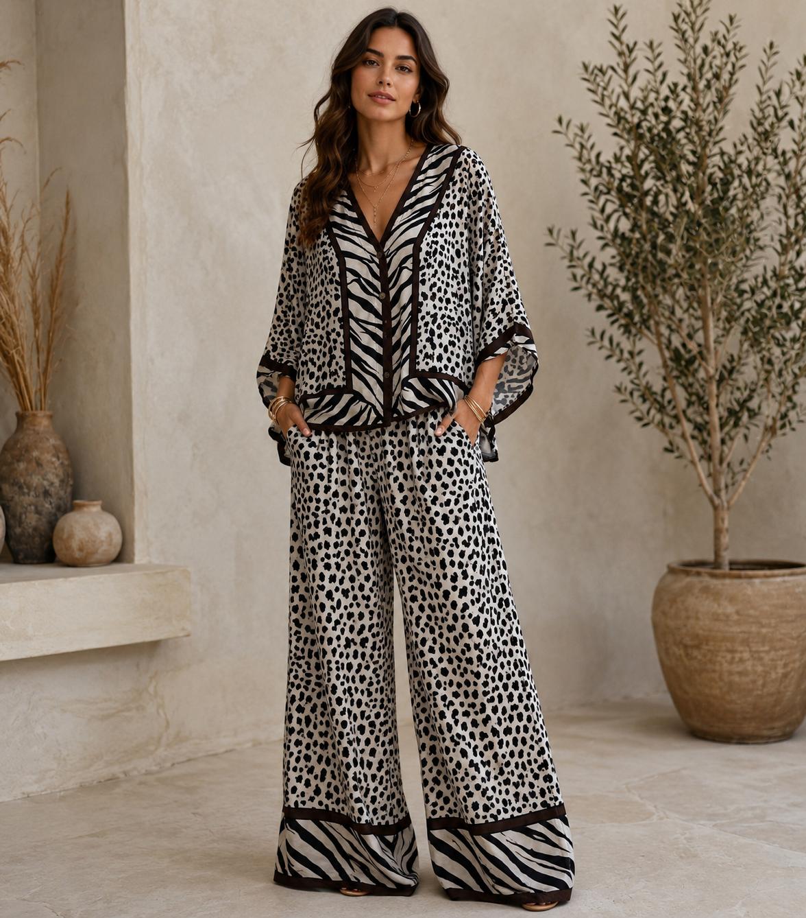 Blusa effetto Kimono animalier