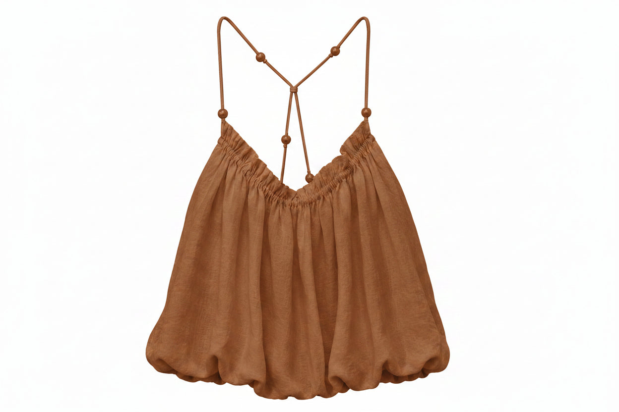 Top con spalline incrociate e perle