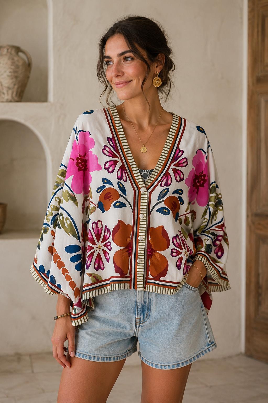 camicetta leggera in fantasia taglio Kimono