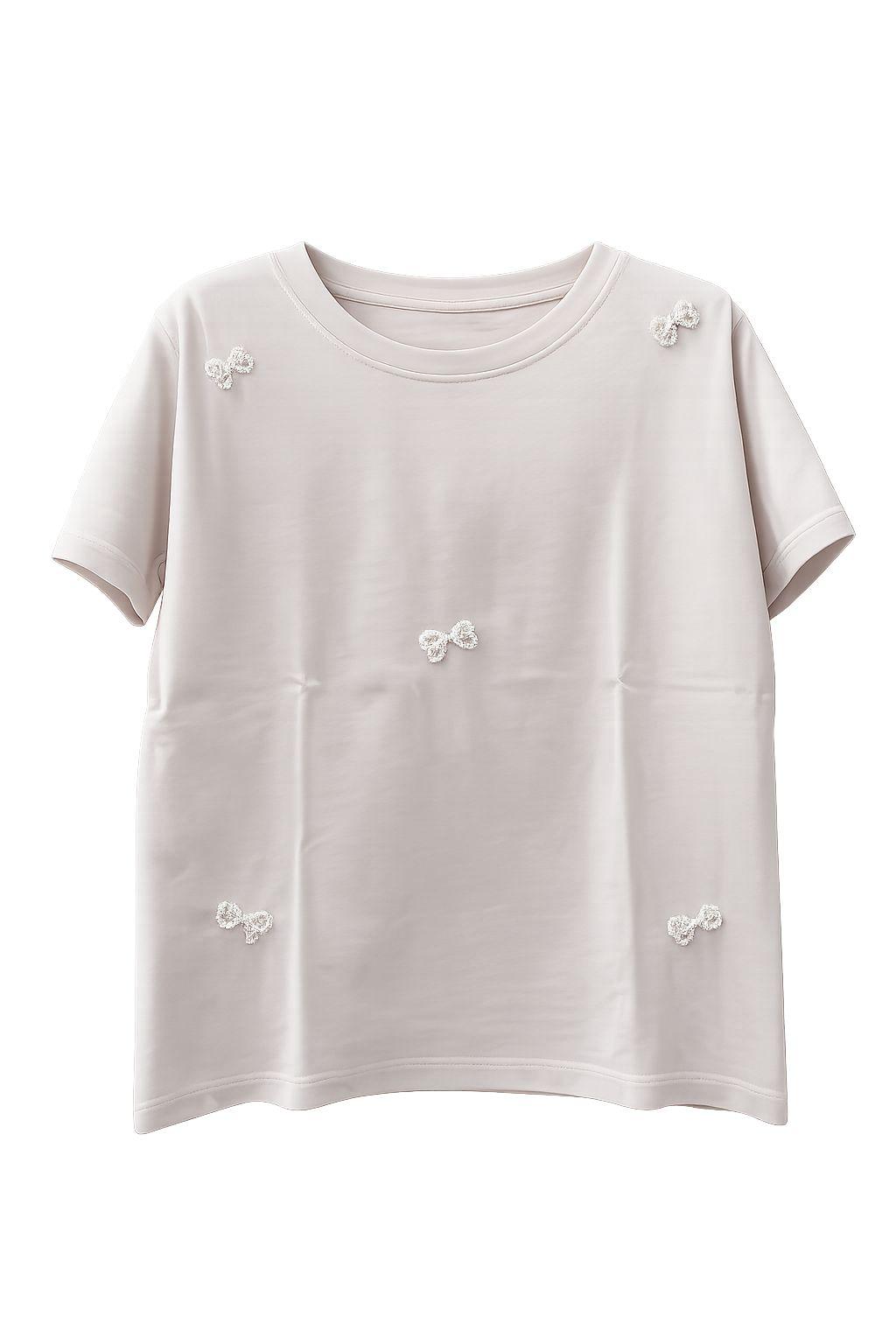 t-shirt beige con fiocchi di perline