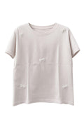 t-shirt beige con fiocchi di perline