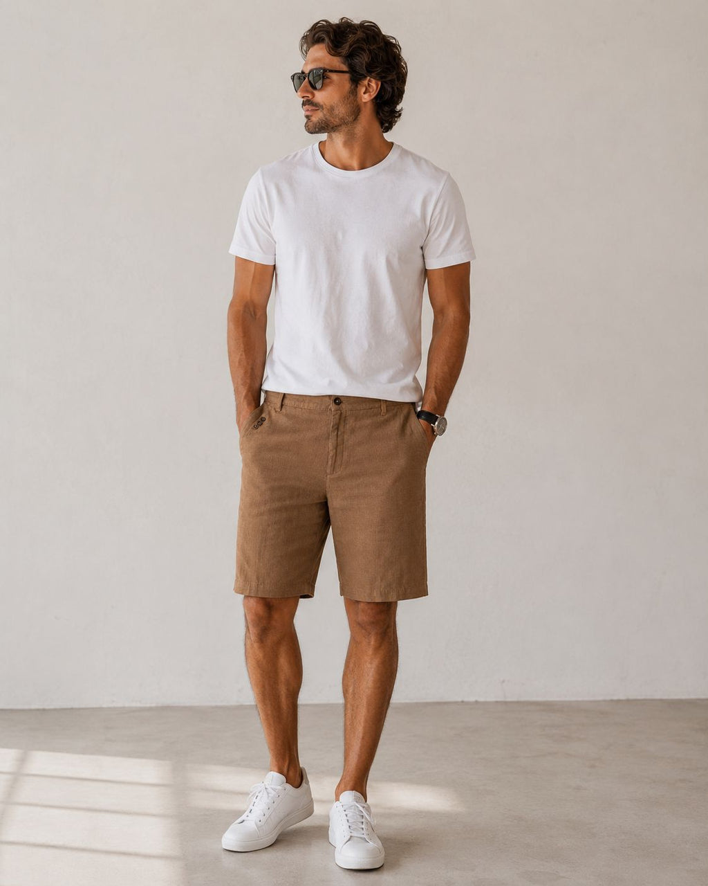 Bermuda uomo lino COGNAC