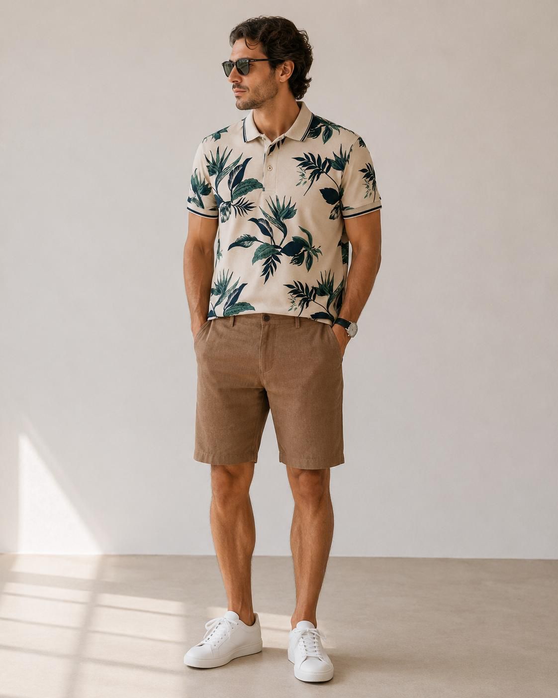 Polo Uomo fantasia Foglie beige